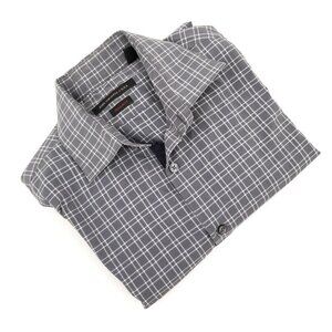 John Varvatos Gray White Plaid Casual Long Sleeve Button Down Shirt Mens 16 x 32